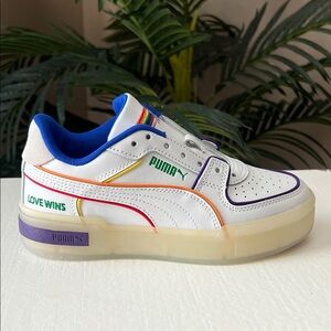 PUMA Women’s Sneakers - White and Blue with Rainbow Highlights